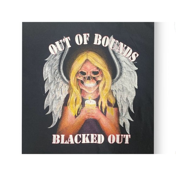 'Out of Bounds Blacked Out' Rock n Roll Biker Style Graphic T- Shirt Faded - Picture 2 of 8